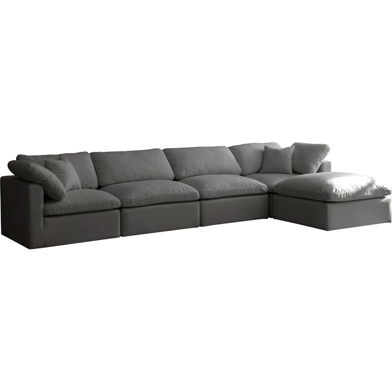 Pemberly Row Contemporary Standard Gray Velvet Modular Sectional