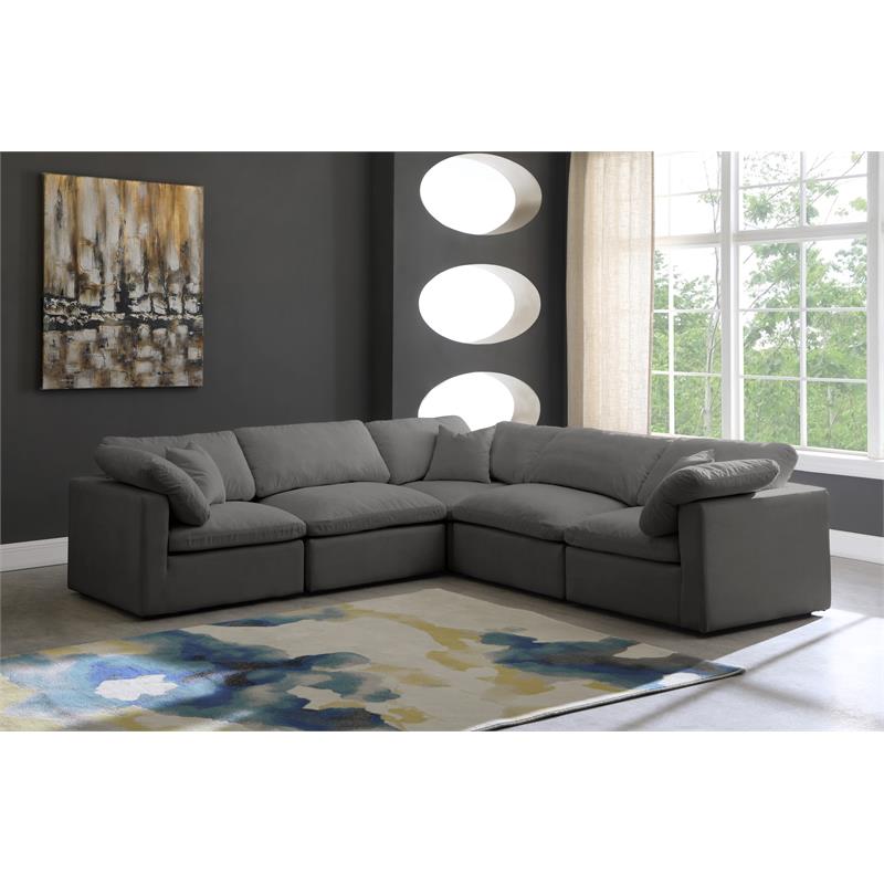 Pemberly Row Contemporary Standard Gray Velvet Modular Sectional