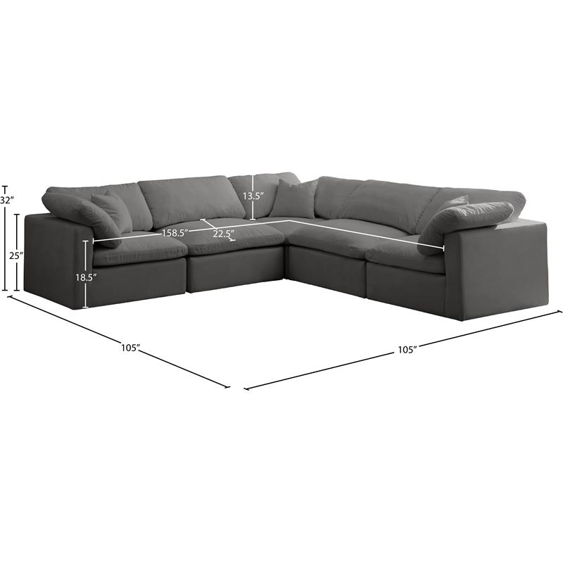 Pemberly Row Contemporary Standard Gray Velvet Modular Sectional
