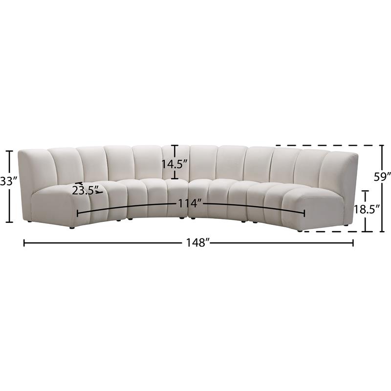 Pemberly Row Contemporary Cream Velvet 4-Piece Modular Sectional