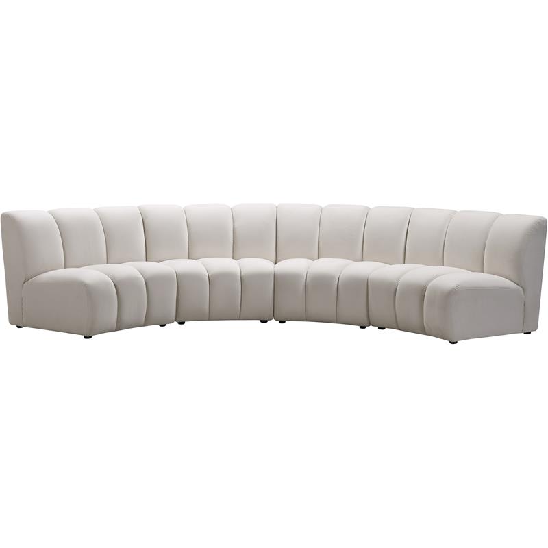 Pemberly Row Contemporary Cream Velvet 4-Piece Modular Sectional