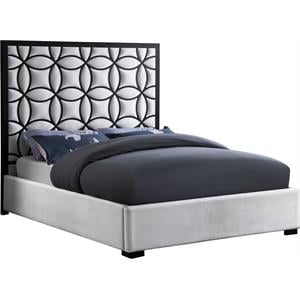 Pemberly Row White Velvet Queen Bed with Matte Black Steel Frame