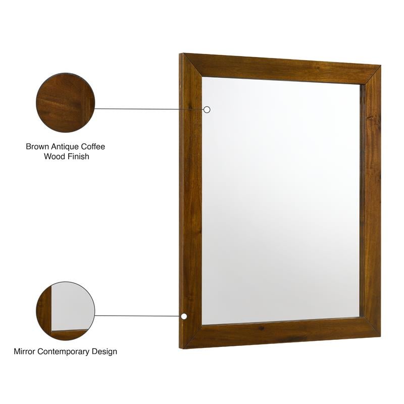 Pemberly Row Mid-Century Brown Antique Coffee Wood Framed Mirror