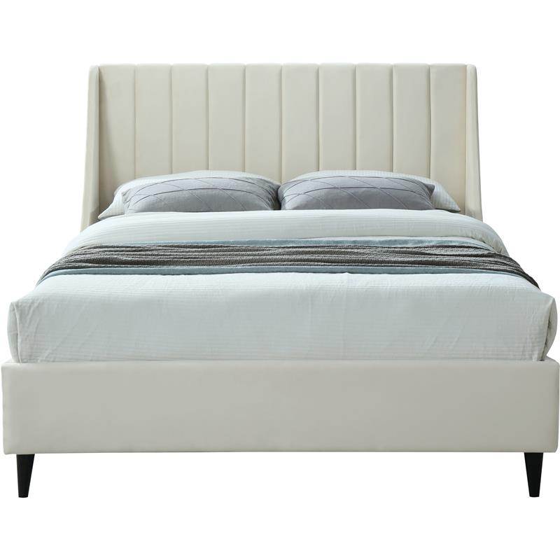 Pemberly Row Contemporary Soft Cream Velvet Upholstered King Bed