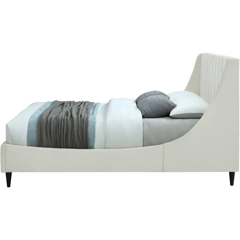 Pemberly Row Contemporary Soft Cream Velvet Upholstered King Bed