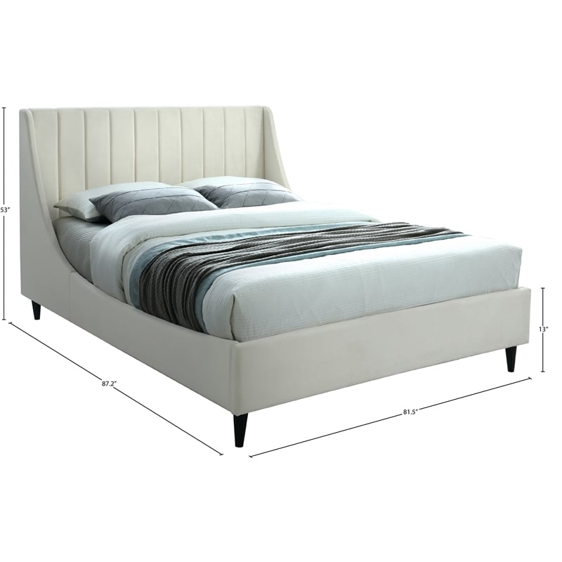 Pemberly Row Contemporary Soft Cream Velvet Upholstered King Bed