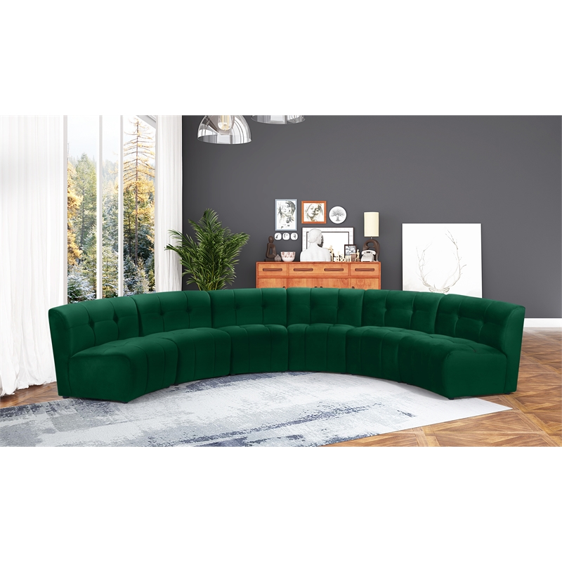Pemberly Row Contemporary Green Velvet Modular 6 Piece Sectional