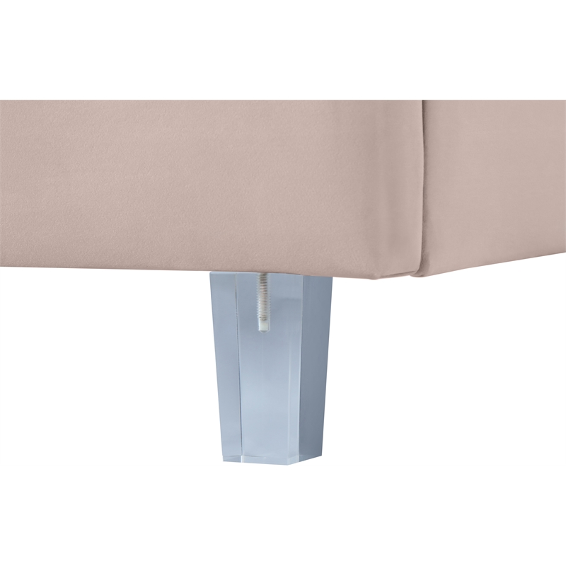 Pemberly Row Contemporary Pink Velvet Full Bed in Acrylic Finish