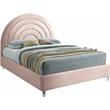Pemberly Row Contemporary Pink Velvet Full Bed in Acrylic Finish