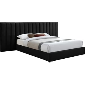 Pemberly Row Modern Black Velvet King Bed with Chrome Metal Legs