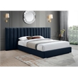 Pemberly Row Modern Navy Velvet Queen Bed with Chrome Metal Legs