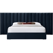 Pemberly Row Modern Navy Velvet Queen Bed with Chrome Metal Legs