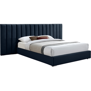 Pemberly Row Modern Navy Velvet Queen Bed with Chrome Metal Legs