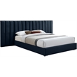 Pemberly Row Modern Navy Velvet Queen Bed with Chrome Metal Legs