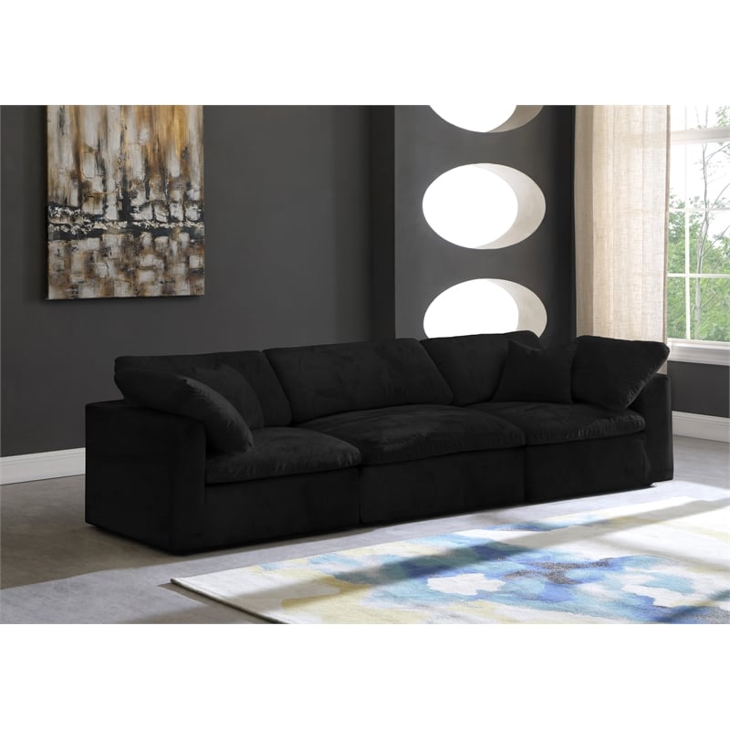 Pemberly Row Contemporary Soft Black Velvet Modular 3 Piece Sofa