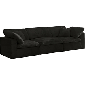 Pemberly Row Contemporary Soft Black Velvet Modular 3 Piece Sofa