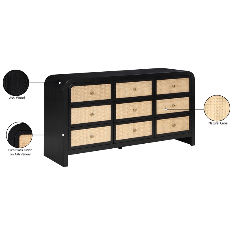 Pemberly Row Mid-Century Black Ash Wood and Natural Cane Dresser