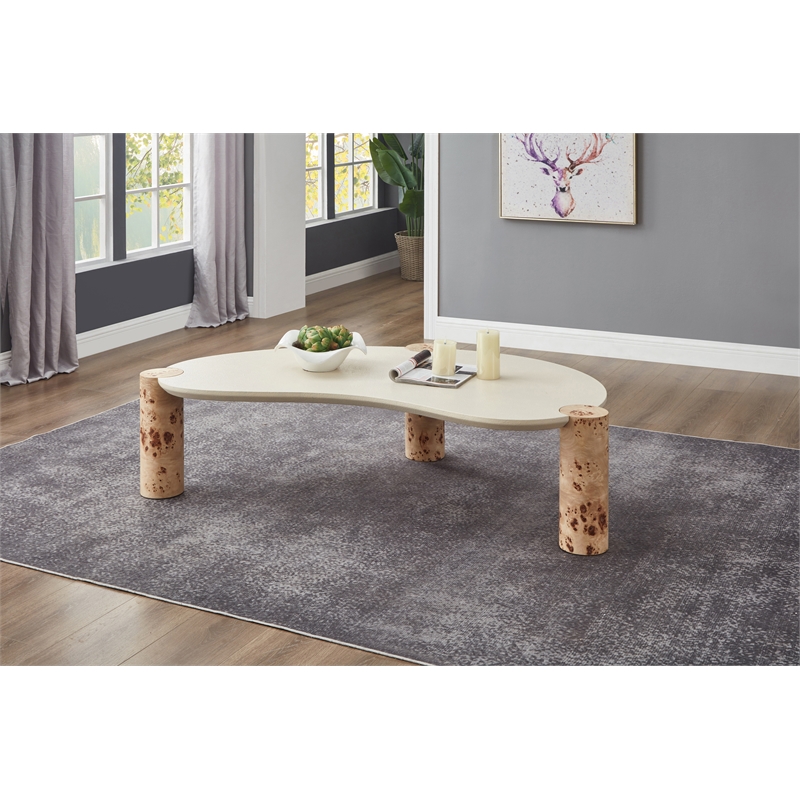 Pemberly Row Contemporary Burl Wood and White Resin Coffee Table