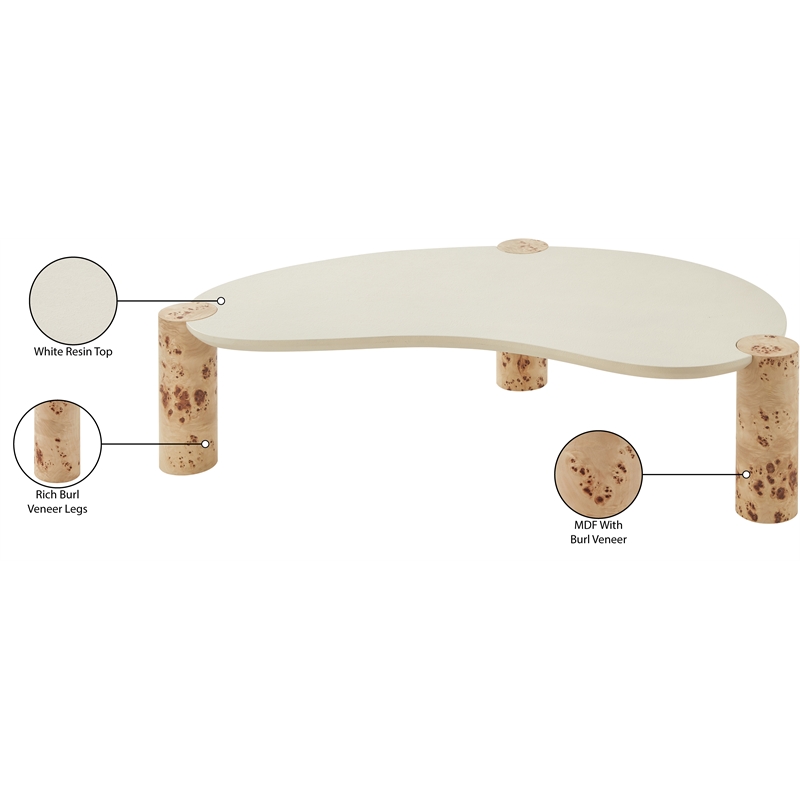 Pemberly Row Contemporary Burl Wood and White Resin Coffee Table
