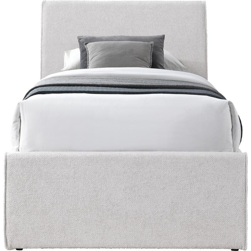 Pemberly Row Contemporary Cream Chenille Fabric Twin Trundle Bed