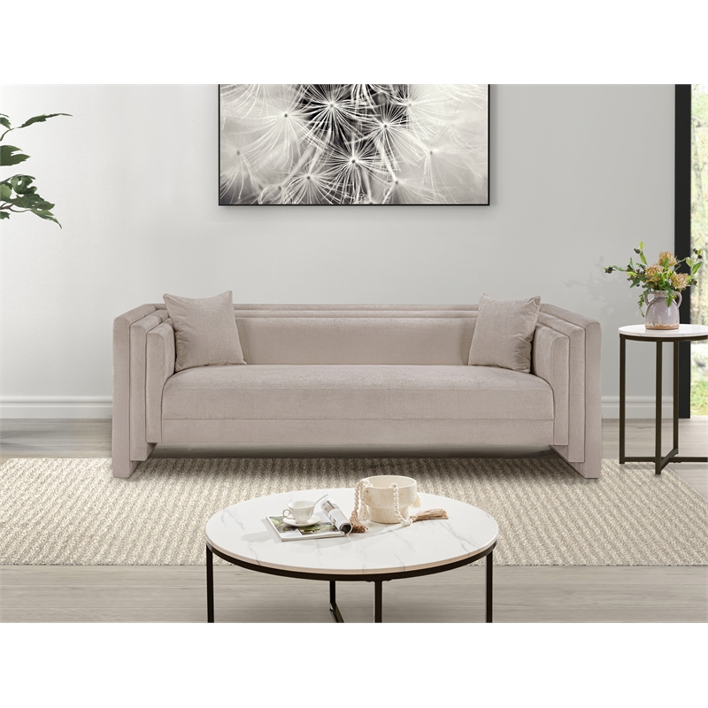 Pemberly Row Contemporary Beige Chenille Fabric Upholstered Sofa