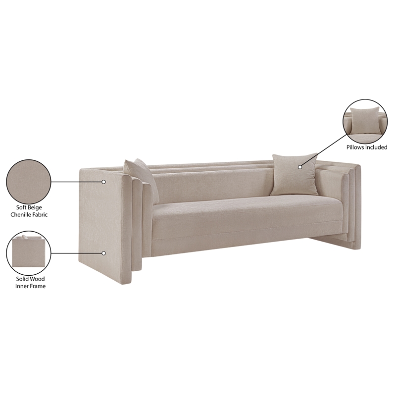 Pemberly Row Contemporary Beige Chenille Fabric Upholstered Sofa