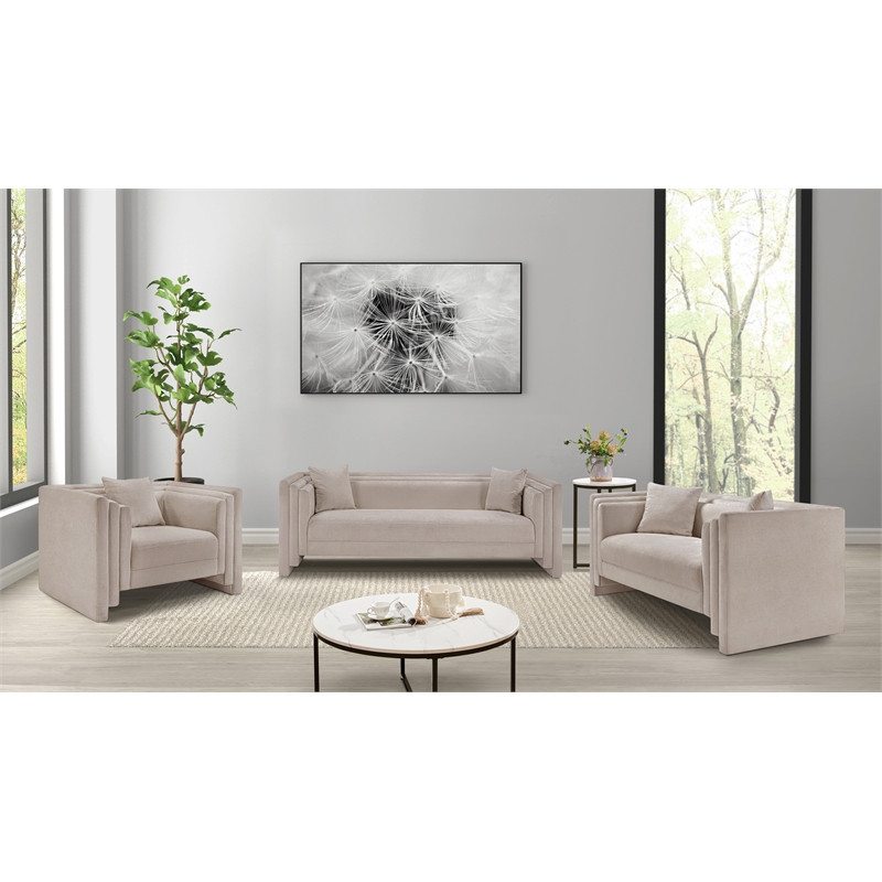 Pemberly Row Contemporary Beige Chenille Fabric Upholstered Sofa