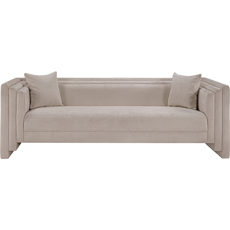 Pemberly Row Contemporary Beige Chenille Fabric Upholstered Sofa