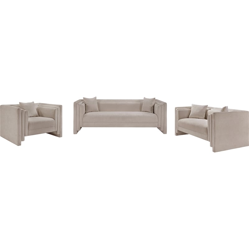 Pemberly Row Contemporary Beige Chenille Fabric Upholstered Sofa