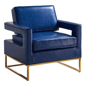 Pemberly Row 19&quotH Contemporary Vegan Leather Accent Chair in Navy