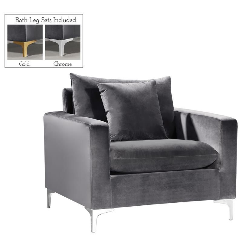 Pemberly Row Contemporary Upholstered Velvet Accent Chair in Gray