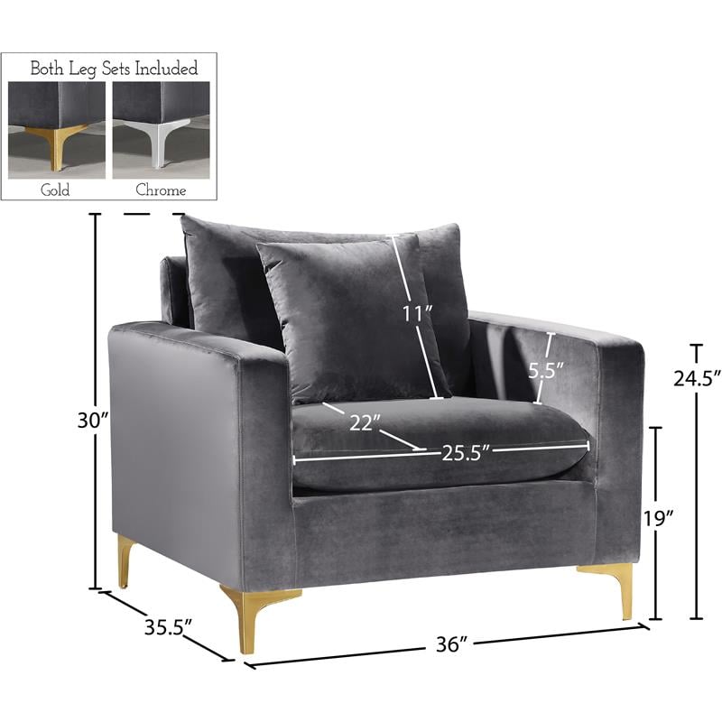 Pemberly Row Contemporary Upholstered Velvet Accent Chair in Gray