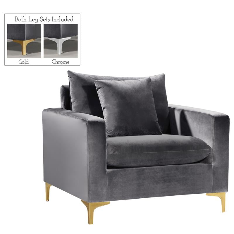 Pemberly Row Contemporary Upholstered Velvet Accent Chair in Gray