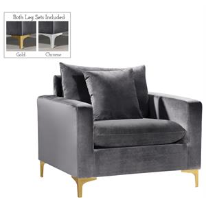 Pemberly Row Contemporary Upholstered Velvet Accent Chair in Gray