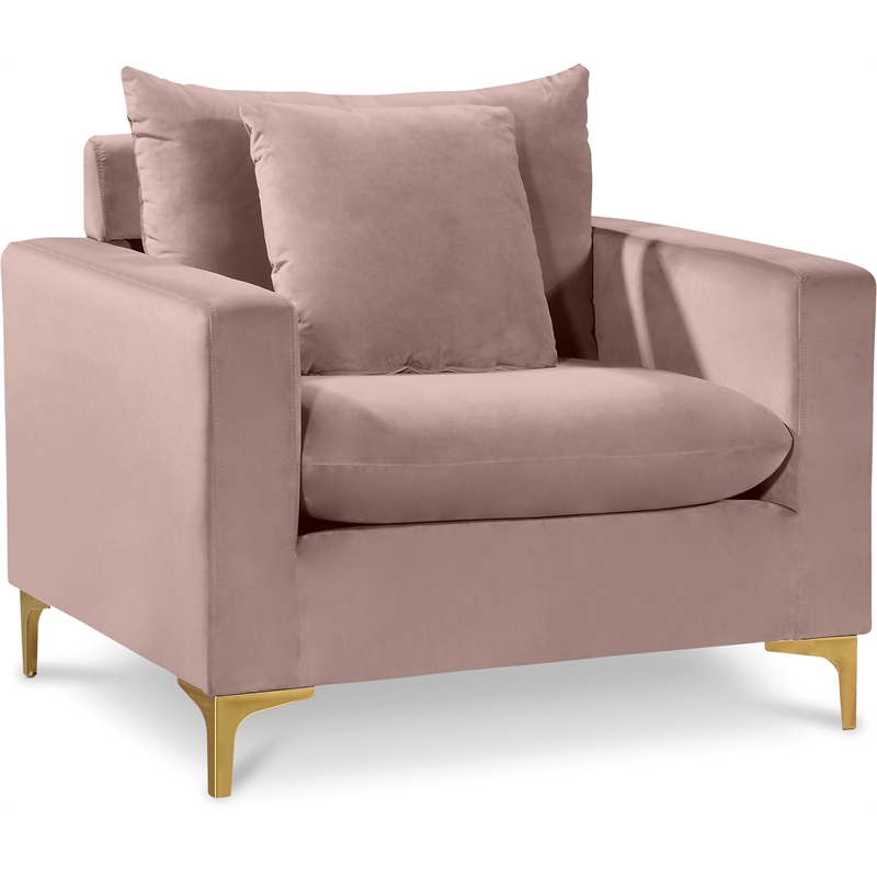 Pemberly Row Contemporary Upholstered Velvet Accent Chair in Pink