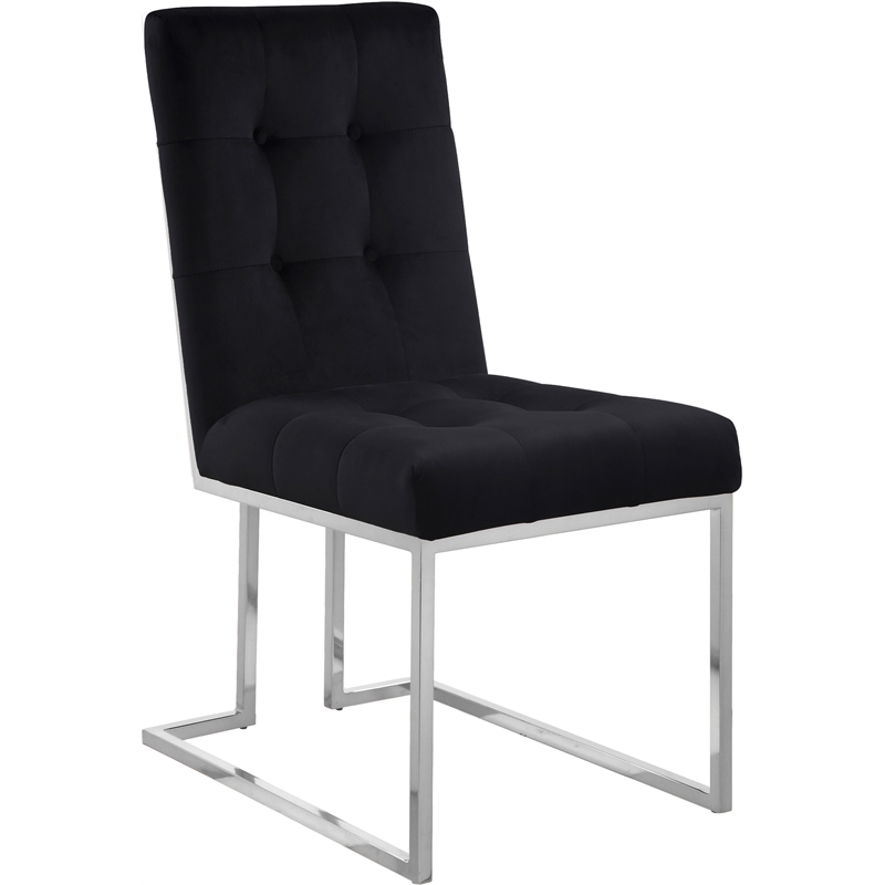 Pemberly Row Contemporary Velvet Dining Chair in Black (Set of 2)