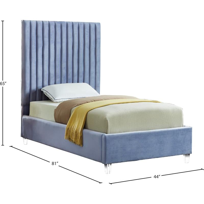 Pemberly Row Modern Solid Wood Tufted Velvet Twin Bed in SKy Blue