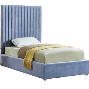 Pemberly Row Modern Solid Wood Tufted Velvet Twin Bed in SKy Blue