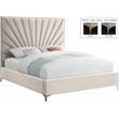 Pemberly Row Contemporary Solid Wood and Velvet King Bed in Cream
