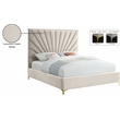 Pemberly Row Contemporary Solid Wood and Velvet King Bed in Cream