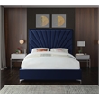 Pemberly Row Contemporary Solid Wood and Velvet Queen Bed in Navy