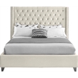 Pemberly Row Solid Wood Tufted Velvet Wing Back Full Bed in Cream