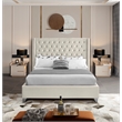 Pemberly Row Solid Wood Tufted Velvet Wing Back Full Bed in Cream