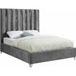 Pemberly Row Contemporary Solid Wood and Velvet Queen Bed in Gray