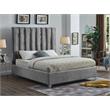 Pemberly Row Contemporary Solid Wood and Velvet Queen Bed in Gray