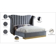 Pemberly Row Contemporary Solid Wood and Velvet Queen Bed in Gray
