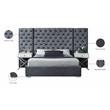 Pemberly Row Contemporary Solid Wood and Velvet Queen Bed in Gray