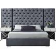 Pemberly Row Contemporary Solid Wood and Velvet Queen Bed in Gray