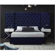 Pemberly Row Contemporary Solid Wood and Velvet Queen Bed in Navy