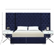 Pemberly Row Contemporary Solid Wood and Velvet Queen Bed in Navy